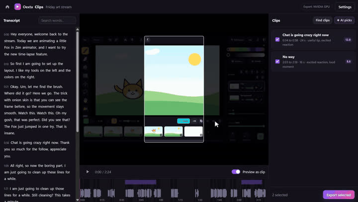 Oexta Clips editing a short video