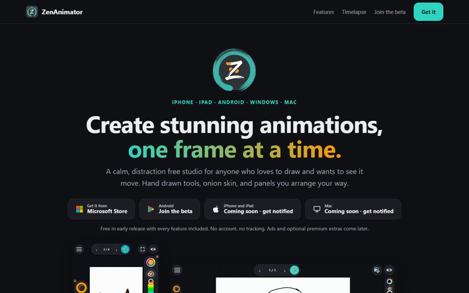 The ZenAnimator website home page